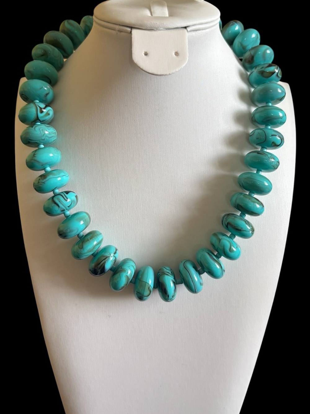 Coastal Turquoise Blue Statement Marbled Beaded Resin Dopamine Chunky Necklace
